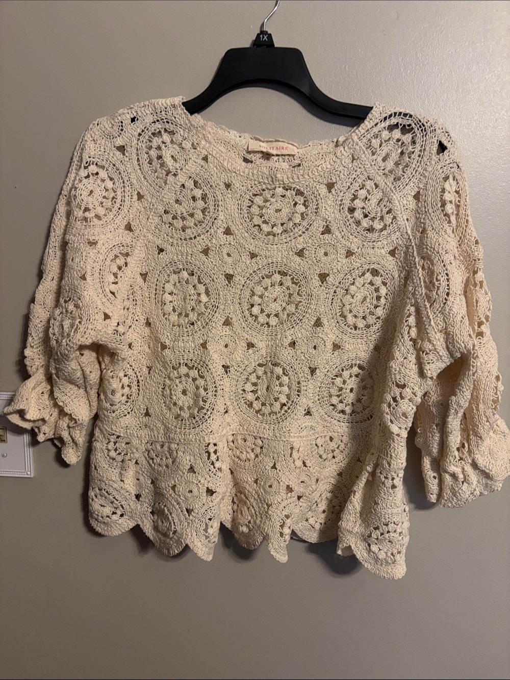 Solitaire Cream Crochet Peasant Blouse